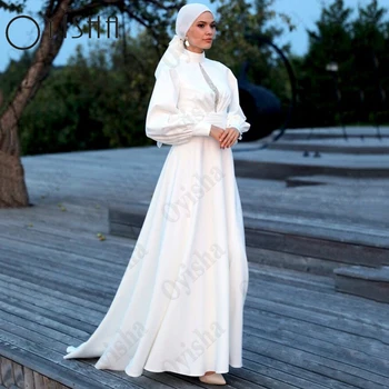 Oyisha Luxusné Arabské Moslimské Svadobné Šaty Vysokej Krku, Dlhými Rukávmi Svadobné Šaty Čipky Appliques Dubaj Kaftan Islamskej Vestidos Novia