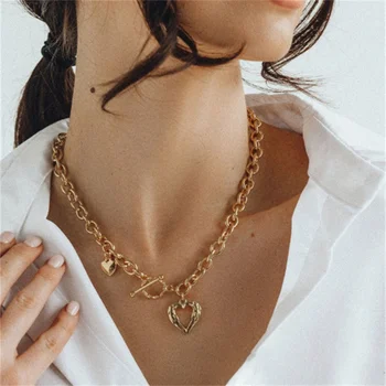 AOMU Módne Kovové Srdce Ženy Prívesok Náhrdelníky Luxusný Dizajn SZ Pracky Preháňať Hrubé Reťaze Náhrdelníky Príslušenstvo Šperky