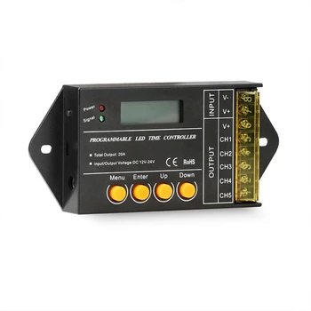 NOVÉ TC420-SJ Mini Časovač Program Controller Black Časovač Program Radič Pre 5CH LED Pásy Svetla, 20A Celkový výkon MAX.