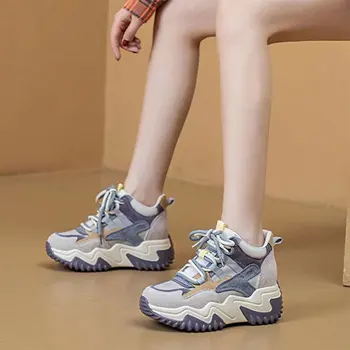 Vysoký vrchol hrubé jediným športové dámske jeden obuv jeseň kórejský farby zodpovedajúce módne jednej topánky pre ženy
