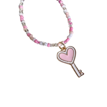 Sladké Ružové Korálkový Náhrdelník Kvet kľúčnu kosť Reťazca Šperky pre Dievčatá Candy Farby Kvetu Choker Príveskom Náhrdelník Šperky