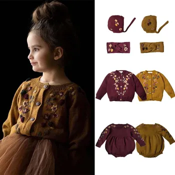 Knitwear pre Dievčatá 2023 Jeseň Detí Čistej Bavlny Teplý Sveter detské Dlhé rukávy Trojuholník Romper
