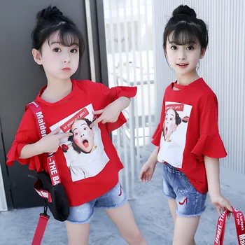 2023 Kórea detské Letné Ležérne Oblečenie Bavlnené Športové Základnej Dievčatá Tlač Módne T-Shirts Lete Roztomilé Deti T-shirts