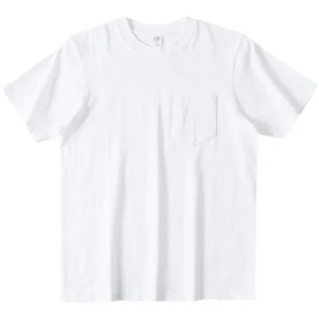 Čierna a biela základný štýl 270g ťažkej váhe čistej bavlny lete vrecku krátke rukávy T-shirt farbou Americký jednoduché pol