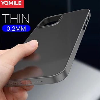 0,2 mm Ultra Tenké Námestie Telefón puzdro Pre iPhone 13 11 12 Pro Max XS XR X 6 S 7 8 Plus SE 2020 Matný Tenký, Pevný PC Priehľadný Kryt