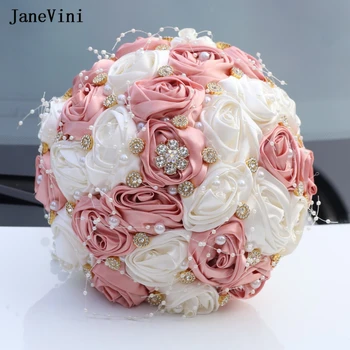 JaneVini Očarujúce Kórejský Prašnom Ružová Stuha Kvety Brošňa Kytice Ruže Perly Drahokamu Šperky, Luxusné Svadobné Svadobné Kytice