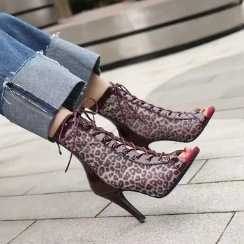 Ženy, Módne Sandále Leopard Otvorené Prst Vysoké Podpätky Tanečné Topánky Pohodlie Zips Típat Prst Sexy Letné Sandále Plus Veľkosť 43