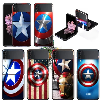 Kapitán Amerika štít Marvel Shockproof Kryt pre Samsung Galaxy Z Flip 5 4 3 5 G Pevný Čierny Telefón Prípade Segmentácie Chrániť Kryt