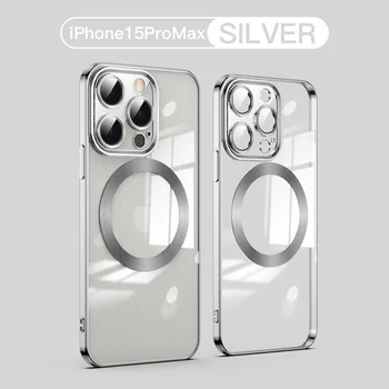Pre iPhone 15 Plus 14 13 12 Pro Max Módne Pokovovanie Transparentný Kryt Telefónu Pre Magsafe Shockproof Objektív Film Chrániť Jasné Prípade