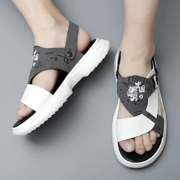 Nové Originálne Kožené Mužov Letné Sandále pánske Dvojakým použitím Pláže Topánky Bežné Mužov Topánky Masáž Sandále na Platforme Stručné Papuče