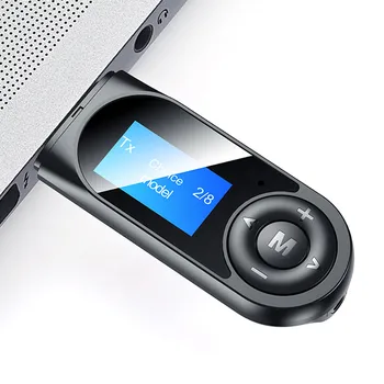 Auto Bluetooth 5.0 Adaptér Bezdrôtovej Audio Vysielač, Prijímač 3.5 AUX, USB Dongle Hands Free Call S LCD Displejom pre PC, Telefón