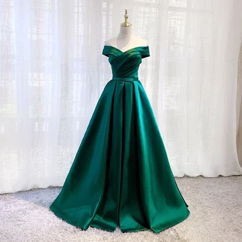 Vlastné Veľkosti Satin Večerné Šaty Loď Krku Dĺžka Podlahy A-Line Formálnej Strany Šaty Zelené Elegantné Ženy Šaty Vestidos
