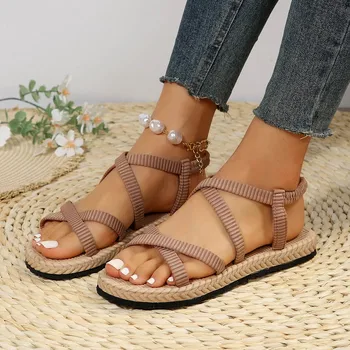 2023 Nové Letné Ríme Sandále, Topánky Žena Kríž Pás Sandále Ploché Pláži Sandalias Dámy Sandalia Feminina Otvorené Prst Topánky