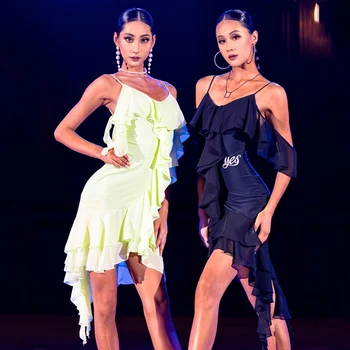 Nové Rozstrapatené Latinské Tanečné Šaty Ženy Sexy Tanec Kostým Klub Rumba, Salsa Samba Výkon Oblečenie Latinskej Praxi Nosenie