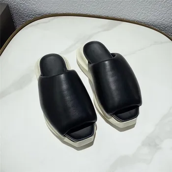 Letné dámske mokasíny kolo-toed high-soled ploché papuče módne bežné papuče