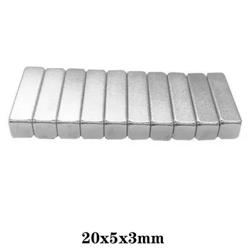 10PCS 20x5x3 mm Super Výkonný Blok Magnety 20mmX5mmX3mm N35 Neodýmu Magnet 20x5x3mm Trvalé NdFeB Magnetické 20*5*3 mm
