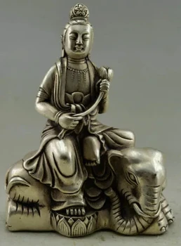 Zberateľskú Zdobené Čínsky Tibetského striebra Handwork Kwan-yin Slon Socha