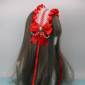Gothic Lolita Headdress Hairband Slúžka Čipky Ručné Cosplay hlavový most pokrývku hlavy pre Ženy, Dievčatá Halloween Party Doplnky do Vlasov