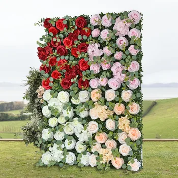 3D Umelé Kvety Stenu Svadobné Dekorácie 40x60cm Červené Ruže, Kvety Panel na Vianoce Ružová Hodvábne Kvety, Dekorácie Mariages