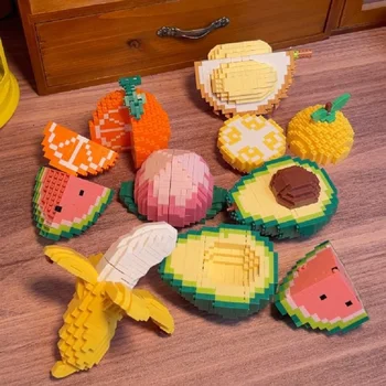 Ovocie Série Stavebné Bloky Malé Častice DIY Zmontované Vzdelávacie Hračky pre Deti Tvorivé Simulácia Ovocie Model Ozdoby