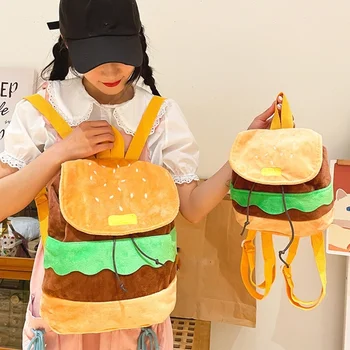 Zábavné kreatívne Hamburger Aktovka Plátno/Plyšové Šnúrkou Batoh Veľká-kapacita Batoh pre Študentov, Ženy, Dievčatá,