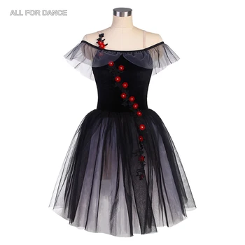 23020 Mimo Ramenný Čierny Romantický Dlho Balet Tutu, Kvety Dekorácie Dievčatá a Ženy Balet Kostým Fáze Výkonu Šaty