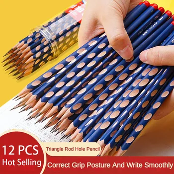 12Pcs Groove Trojuholník Drevené Ceruzky, Písacie potreby 2B/HB držanie tela Korekčné Ceruzky Školského Úradu Odbornej Skúšky Rysovacie Pero