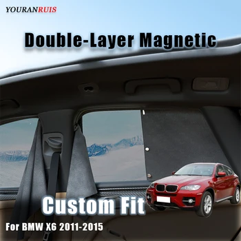 Vlastné Black Double-Layer Magnetické Anti-UV Tieňovanie A Tepelné Izolácie Auto Slnečník Opony Pre BMW X6 2011-2015