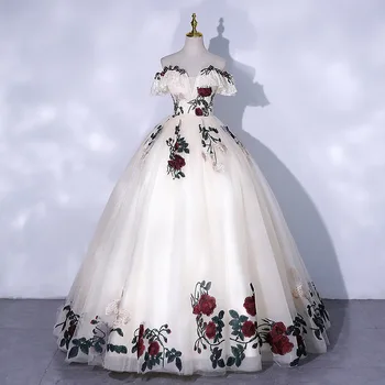 Bomaris Off-Ramenný plesové Šaty, Quinceanera Šaty Vestidos De 15 Anos 3D Čipky Kvet Formálne Princezná Narodeninovej Party Šaty