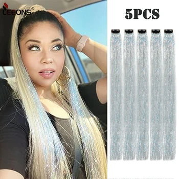 5 ks/Pack Klipy V Iskru predlžovanie Vlasov Pozlátko Iskru Syntetické predlžovanie Vlasov Clip V Jednom Kuse Rainbow Farebné Príčesky