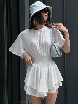 Zoctuo Bežné Šaty Pre Ženy 2023 Trendy Biela Šifón Svetlice Rukávy Rozstrapatené Mini Šaty Elegantné Klubu Strany Letnej Dovolenky