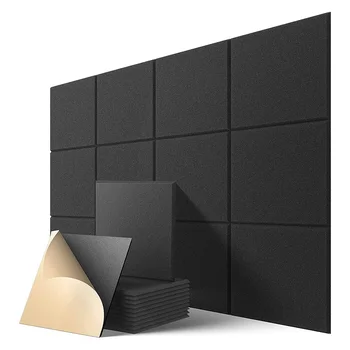 Samolepiace Akustické Panely 12 Pack,12 x 12 x 0.4 palcový Zvuková izolácia Čalúnenia,Zvukovo izolačné dosky u Domov ,Čierna