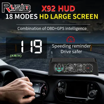 Nové X92 Auto HUD Head-up Display OBD+GPS Duálny Systém Smart GPS Svahu Meter Off-road Tachometer Rýchlomer Čas Napätie Kompas