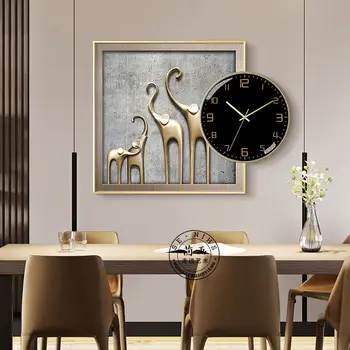 Slon s hodiny, moderné nástenné nové závesné maľovanie jedálne, reštaurácie, dekorácie, maliarstvo, rodinné dekorácie hodiny