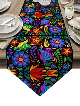 Farebné Mexiko Abstraktné Kvet Moderný Stôl Runner Bavlnená Posteľná Bielizeň Obrus Svadobné Party Večera Konferenčný Stolík Dekorácie Handričkou