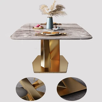 Nový Luxusný Nordic Lesklý Mramor Jedálenský Stôl Pre 6 Ľudí, Tvorivé Veľké A Malé Rodinné Nehrdzavejúcej Ocele Pozlátené Kuchynský Stôl