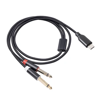 Typ-C Muž Výstup Dual 6.35 Jack Vstup Audio Kábel Y Splitter Konektor Line