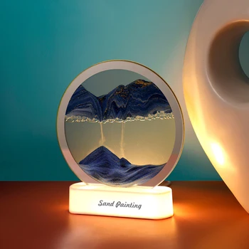 Tečie Piesku Maľovanie stolná Lampa 3D Pohybujú Dynamické Piesku Umenie Obrázok Sklené More Sandscape Posteli Quicksand Nočné LED Svetlo Stôl