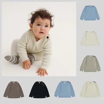Detské Oblečenie Jeseň Pletený Sveter Pulóver Teplou Farbou Bežné Sveter pre Dievčatá 2023 Baby Girl Zimné Oblečenie