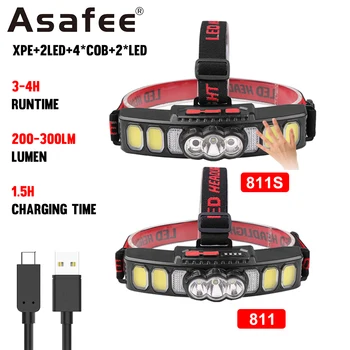 Asafee 811 KLASU XPE LED Svetlomet IPX4 Vodotesné Svietidlo Nabíjateľné Svetlometu Výstroj Senzor Prepínač Biele, Červené, Modré Svetlo Vonkajšie Tábor