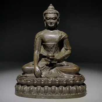 Starožitný Čistej Medi Medicíny Master Buddha Ornament Chráni Bezpečnosť Bronzová socha Ware