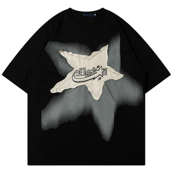 Muži Nadrozmerné T Shirt Star Spojov Harajuku Streetwear Tshirts Muž 2023 Módne Príležitostné Voľné Bavlna Hip Hop Y2K T-shirt Topy