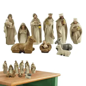 Vianočné Miniatúrne Figúrky 10pcs Roztomilé Vianočné Betlehemy Údaje Nastaviť Multifunkčné Živice betlehemom Sochy Krista