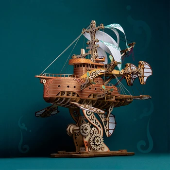 3D Puzzle Drevených Modelov Steampunk Vzducholoď Vyhotovením DIY Plavidlá Súpravy