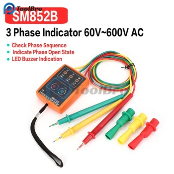 SM852B Digitálne Sled fáz Meter 3 Fázy Tester Fázy STRIEDAVÉHO napätia Indikátor Detektor LED Bzučiak 60V-600V Napätie Tester