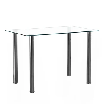 4-sídlo jednoduchý obdĺžnikový valcové nohu stola tvrdeného skla, nerezovej ocele, číre sklo 110 * 70 * 75 cm N201