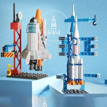Kozmický Priestor Launch Rocket Center Base Puzzle Model Mini Stavebné Bloky Zhromaždiť Tehly Detí, Chlapcov Deti Hračky Montessor