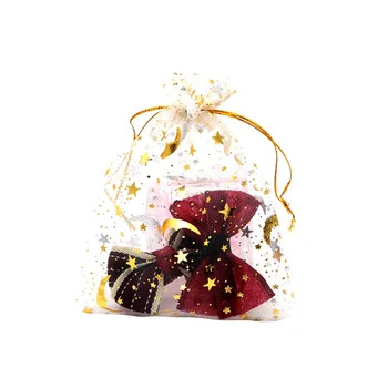 100ks Moon Star Šnúrkou Organza Súčasnosti Tašky Moon Star Šperky Organza Šnúrkou Candy Tašky na Vianoce Svadobné Party