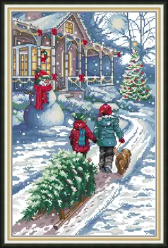 Radosť nedeľu predtlačené Cross Stitch Súprava Ľahký Model Aida Opečiatkované, Tkaniny, Výšivky Set-Vianočný Sneh Scény