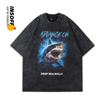 Originálne dizajnérske Shark Vytlačený Obrázok 230 g Vysoká Kvalita 100% Bavlna Prať Vintage Y2k Nadrozmerné Streetwear Harajuku T-shirt